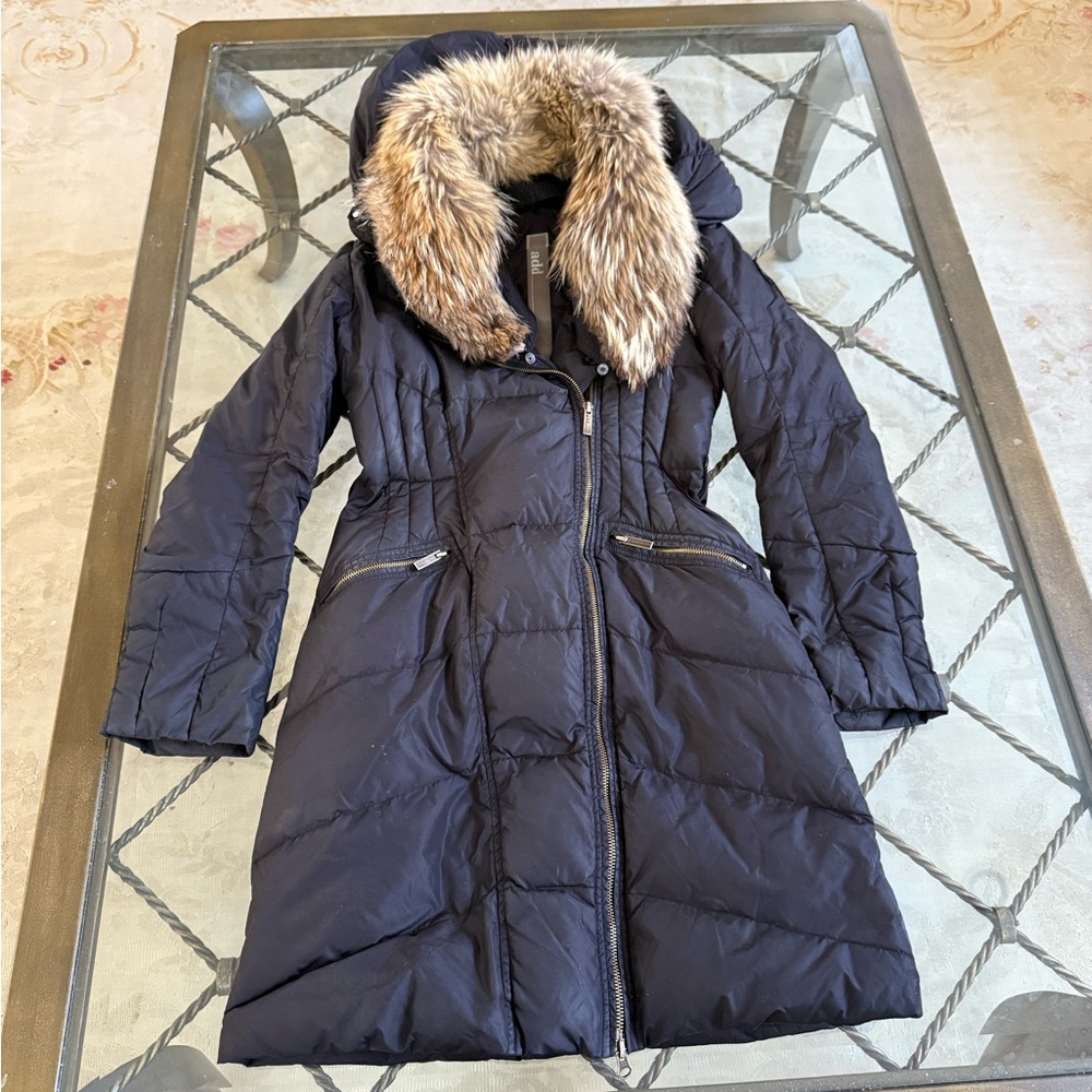 ADD down fox fur puffer coat.